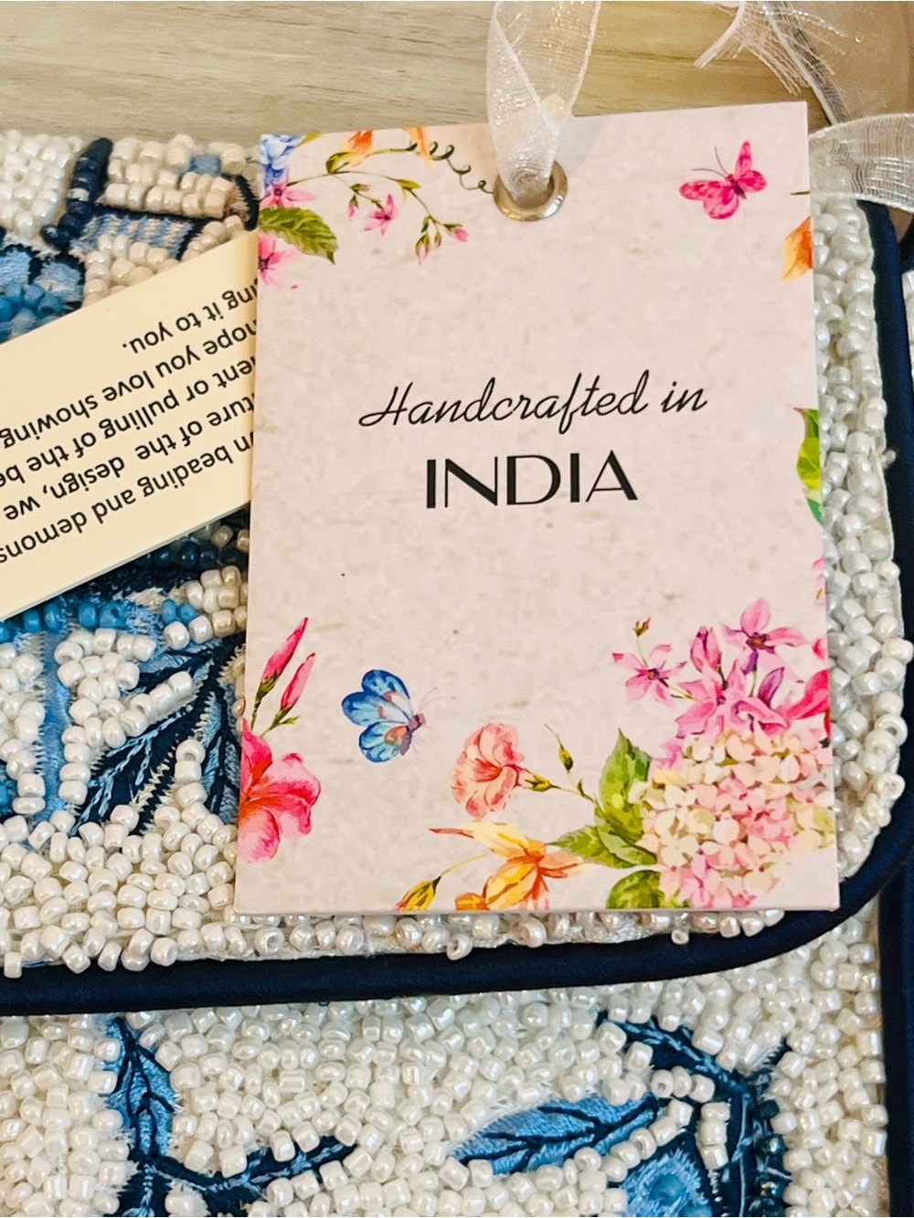 Beaded Floral Palm Tree Bag White and Blue Viral TikTok New - Picture 5 of 10